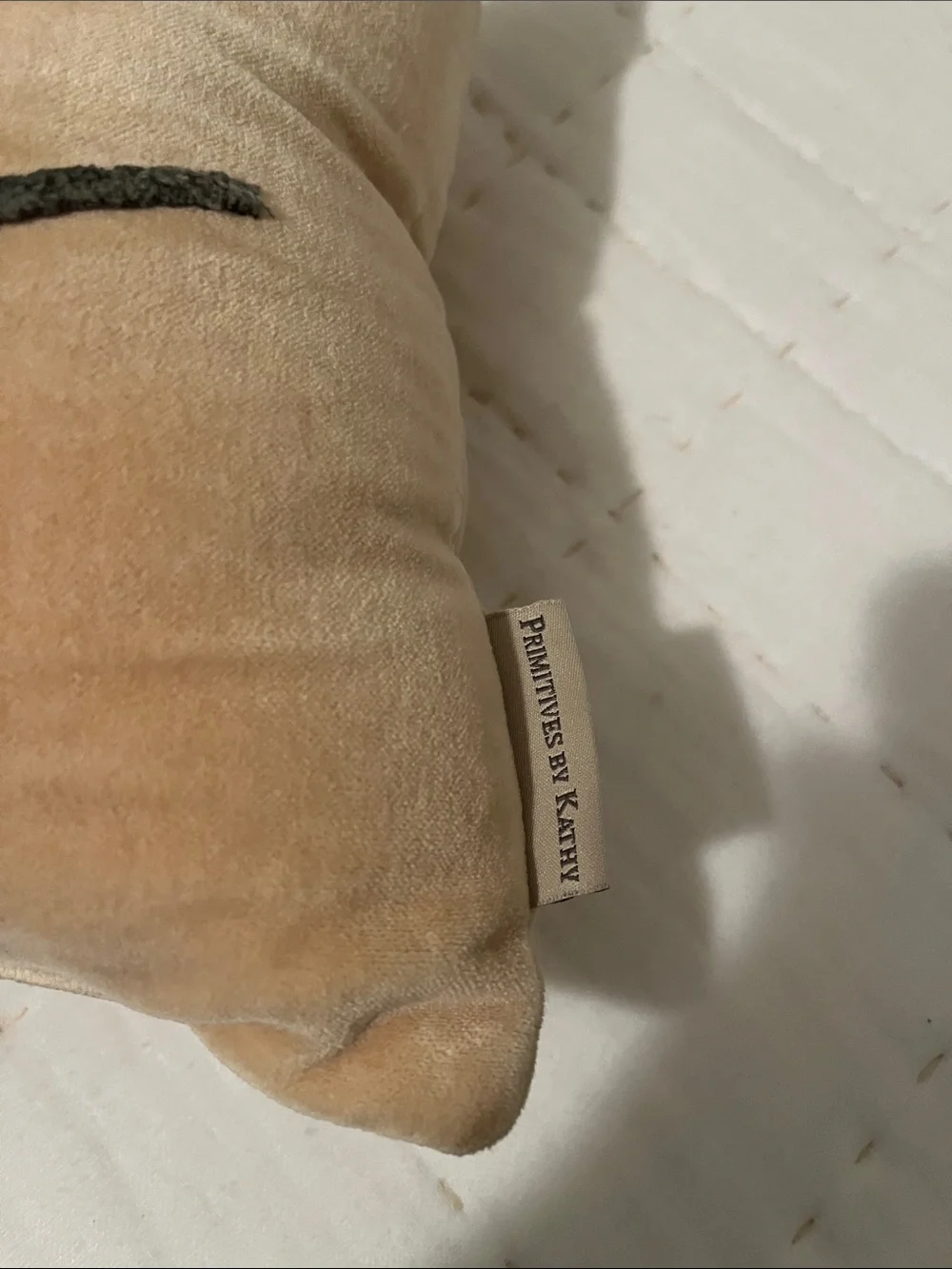 Primitives by Kathy Velvet Accent Pillow in Blush Beige with “our nest”